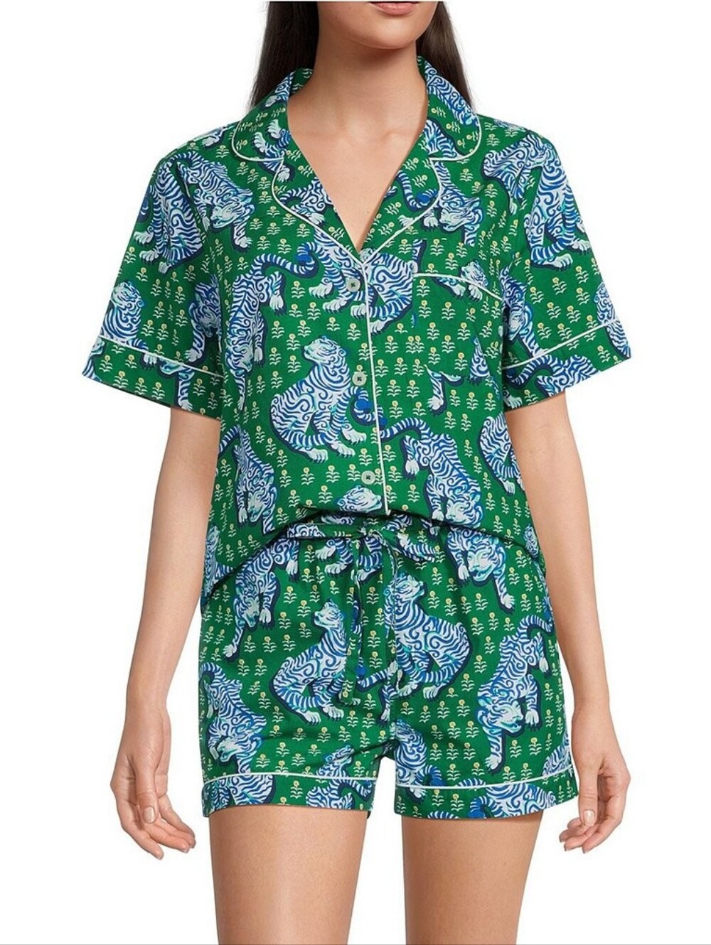Printfresh Green and Blue Tiger Queen Short Pajama Set